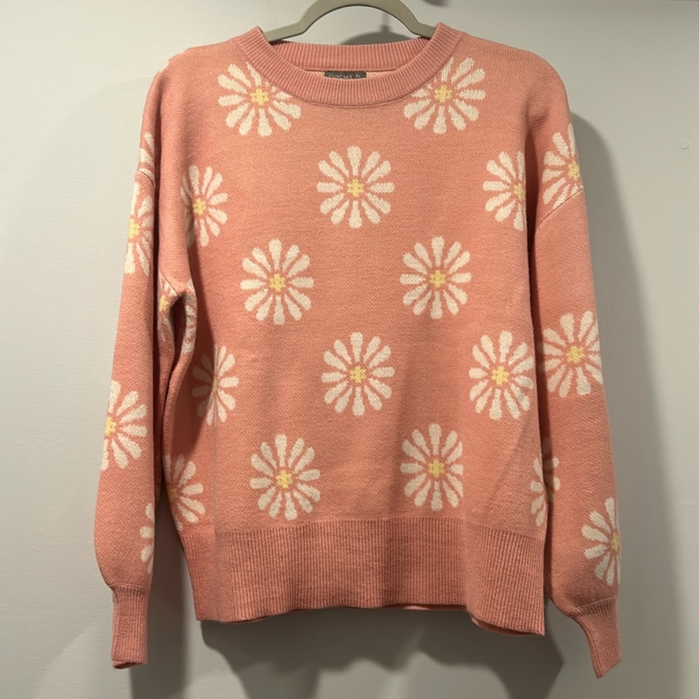 Pink flower print sweater